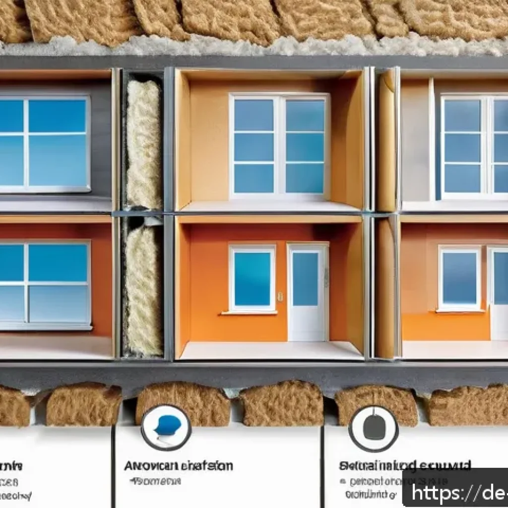 건물 단열 공사 - A detailed cross-section illustration of a modern German residential building wall showing various i...