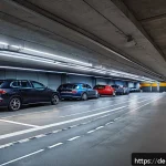 지하주차장 배수 문제 해결 - A modern underground parking garage in Germany featuring an advanced drainage