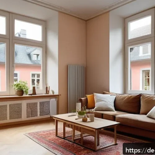 창문 단열 필름 장착 - A cozy German living room in a traditional Altbau apartment featuring large, slightly aged windows w...